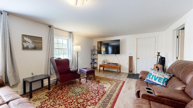 living room with light hardwood / wood-style floors