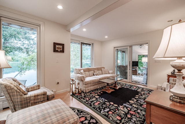 living room with light wood-type flooring