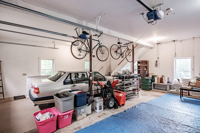 garage with a garage door opener