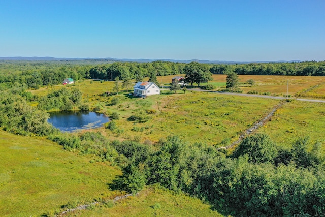 bird's eye view featuring a water view and a rural view