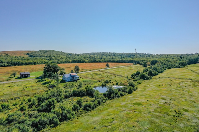 bird's eye view featuring a water view and a rural view