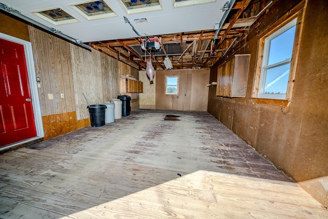 basement with wood-type flooring