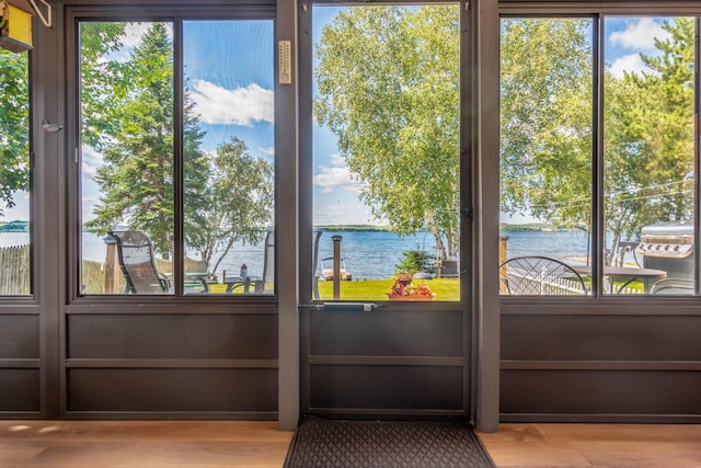 803 Lake Shore Rd, Madawaska, ME 04773 - interior details with a water view and wood finished floors