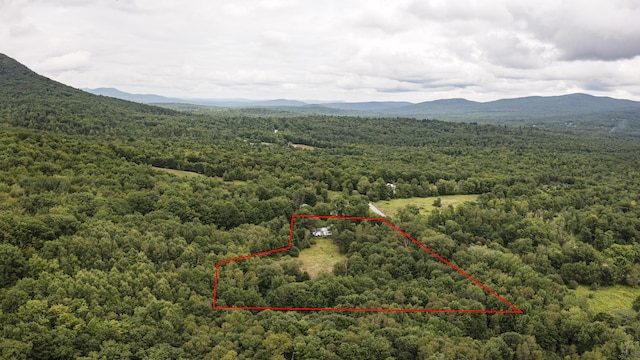 bird's eye view with a forest view and a mountain view