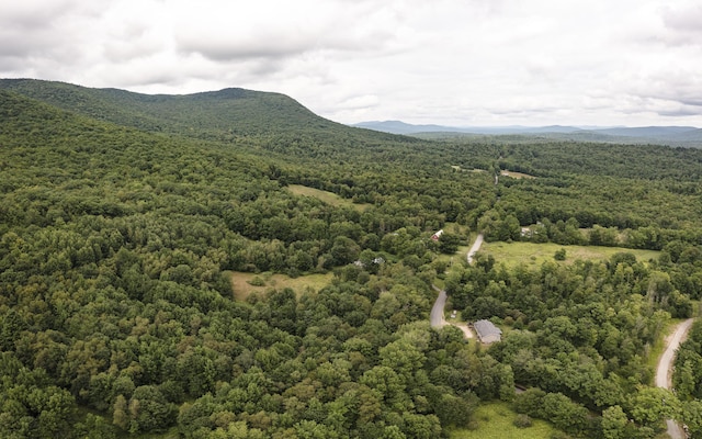 bird's eye view with a mountain view and a wooded view