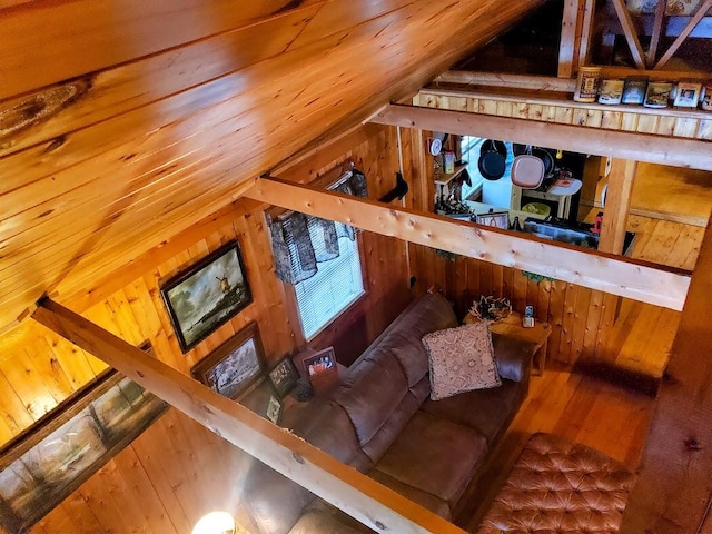 living room with lofted ceiling