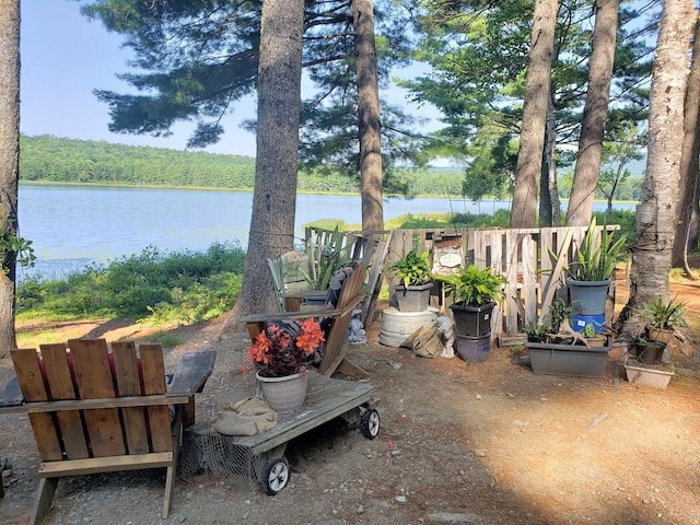 view of patio / terrace with a water view