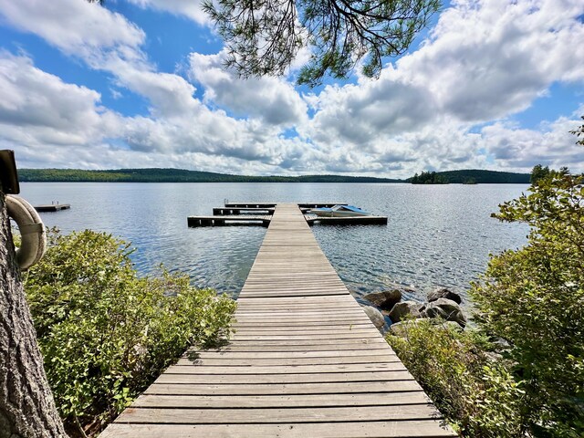 view of dock with a water view