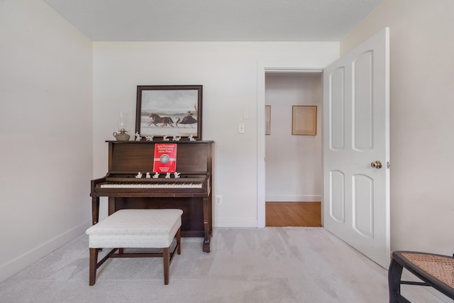 miscellaneous room with light colored carpet