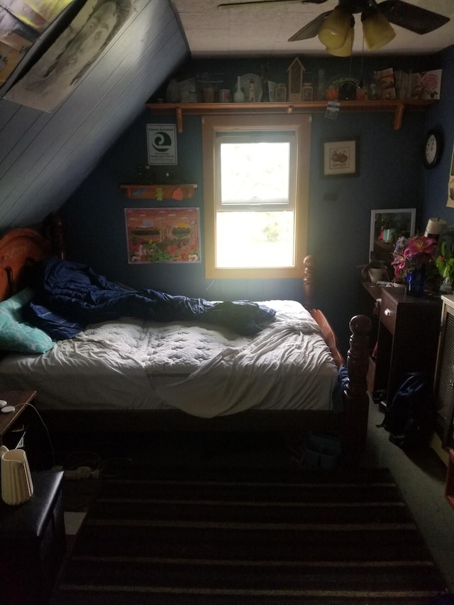 381 Caribou Rd, Presque Isle, ME 04769 - bedroom with lofted ceiling and a ceiling fan