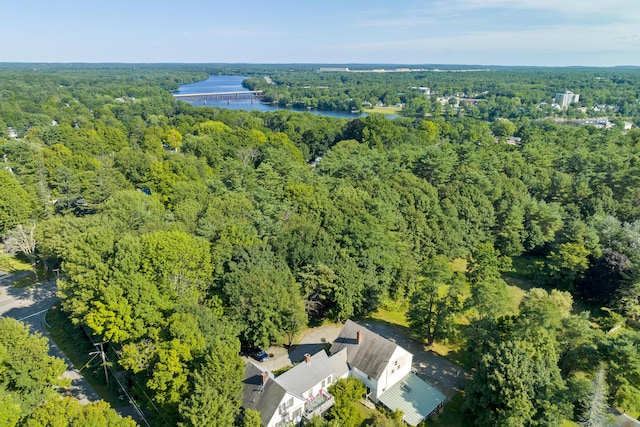 4 Wilson St, Topsham, ME 04086 - aerial overview of property's location with a forest and a large body of water