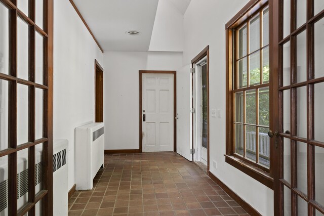 4 Wilson St, Topsham, ME 04086 - hall featuring radiator, recessed lighting, and french doors