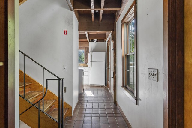 4 Wilson St, Topsham, ME 04086 - hallway featuring tile patterned floors, plenty of natural light, and stairway