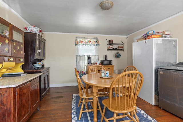 4 Wilson St, Topsham, ME 04086 - dining space with dark wood-style flooring and ornamental molding