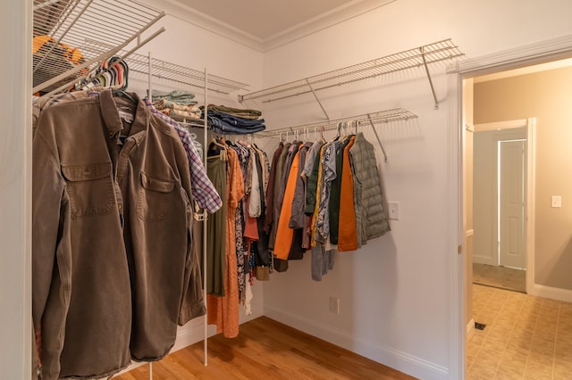 walk in closet featuring wood finished floors