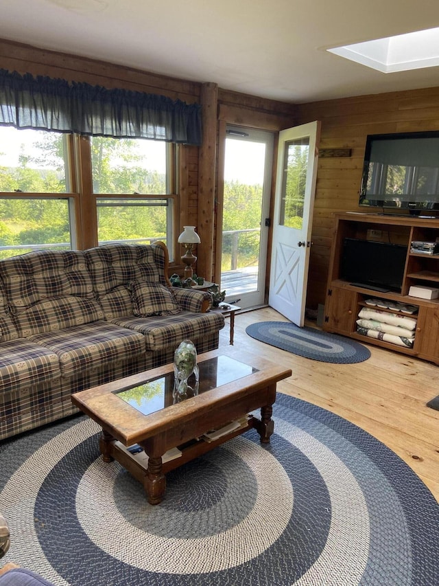 91 Mcsorley Rd, Great Cranberry, Cranberry Isles, ME 04625 - living area featuring a skylight, wood walls, and wood finished floors