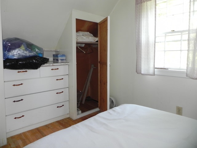 bedroom with light wood-type flooring and a closet