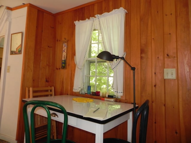 kitchen featuring wood walls