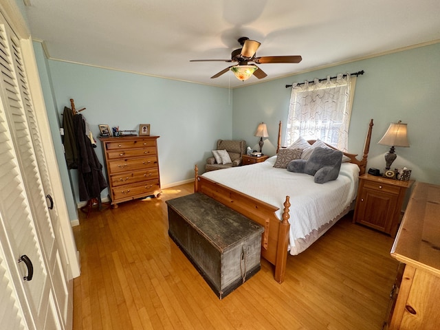 12 Hycrest Ln, Old Town, ME 04468 - bedroom featuring a ceiling fan, ornamental molding, and light wood-style floors