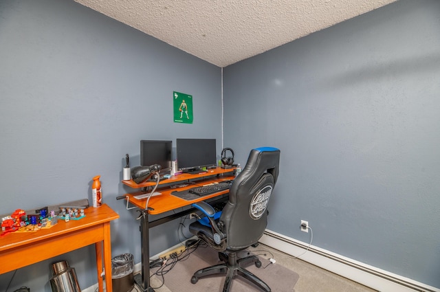 65 Harmony Hills Rd, Readfield, ME 04355 - home office featuring carpet floors, a textured ceiling, baseboards, and a baseboard radiator
