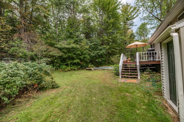 65 Harmony Hills Rd, Readfield, ME 04355 - view of yard with stairway, an outdoor pool, and a wooden deck