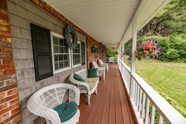 65 Harmony Hills Rd, Readfield, ME 04355 - wooden terrace with a yard and covered porch