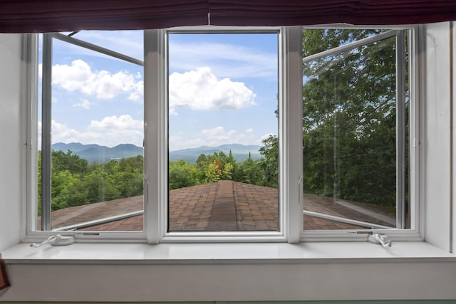 interior space featuring a mountain view