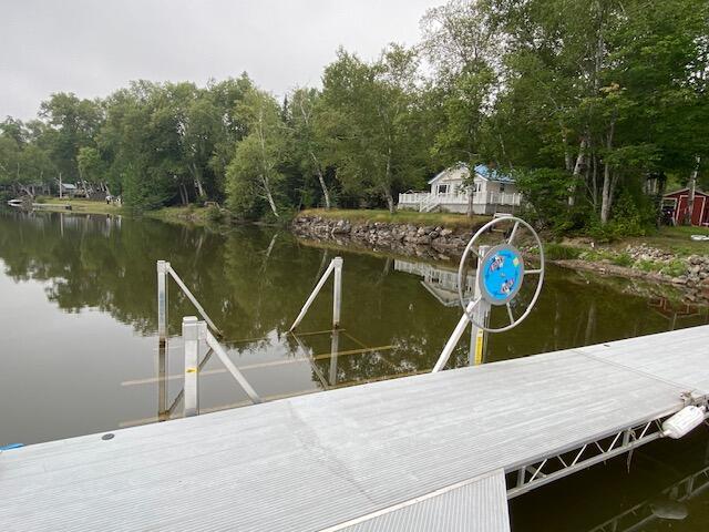 view of dock with a water view