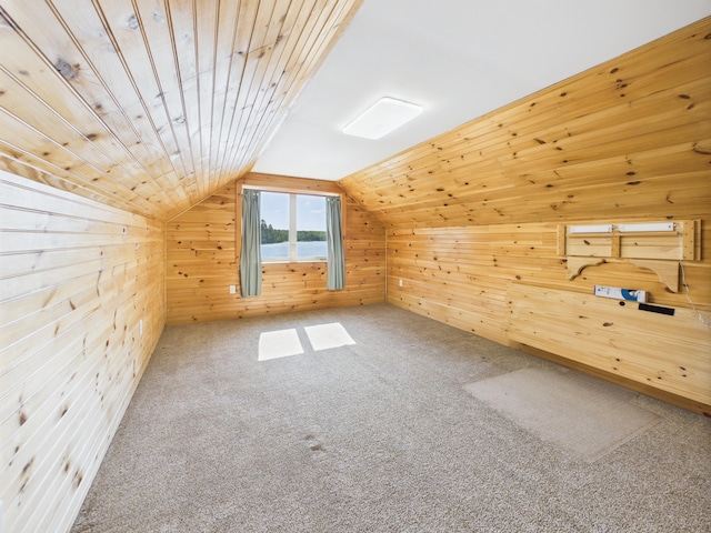 827 Little Madawaska Lake Rd, Westmanland, ME 04783 - bonus room featuring wood walls, lofted ceiling, and carpet flooring