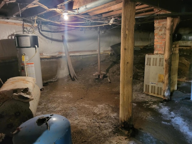 basement featuring water heater