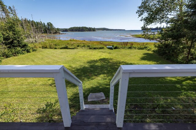 view of yard with a water view