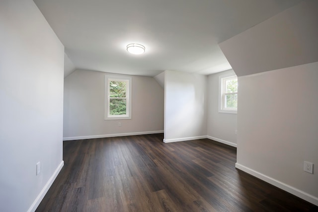 bonus room with wood-type flooring and vaulted ceiling