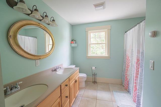 bathroom featuring toilet, visible vents, a sink, and tile patterned floors