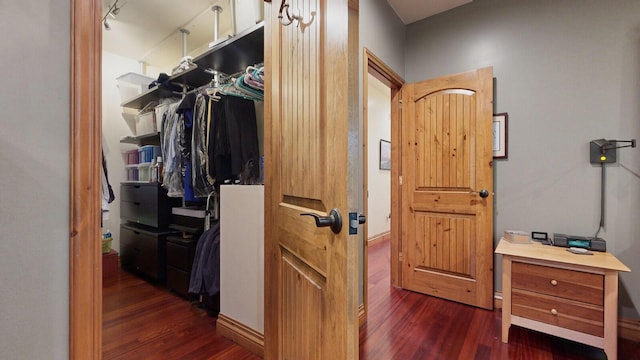 interior space with dark wood-style floors