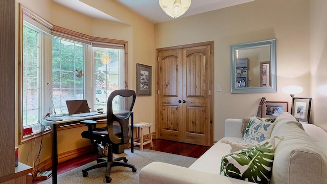 office space featuring dark wood-style flooring