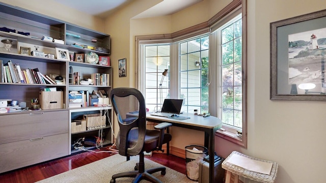 office space with dark wood-type flooring