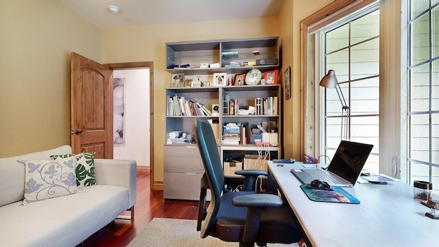 office area featuring dark wood-style floors