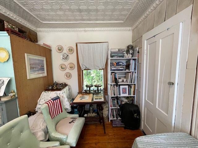 11 Sardine Way, Lubec, ME 04652 - interior space featuring an ornate ceiling, ornamental molding, and wood finished floors