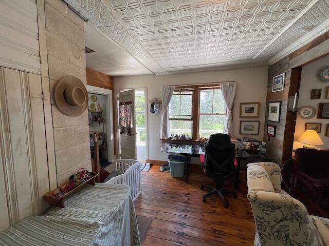11 Sardine Way, Lubec, ME 04652 - office area with an ornate ceiling and hardwood / wood-style flooring
