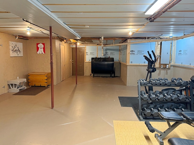 exercise area with heating fuel and electric panel