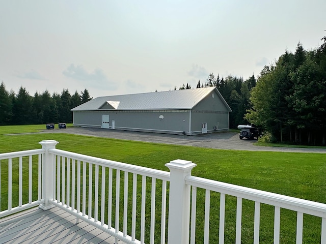 wooden deck with a lawn