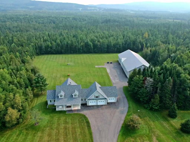 bird's eye view featuring a forest view