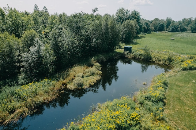 bird's eye view featuring a water view and a rural view