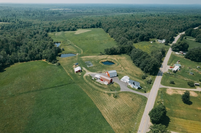 aerial view featuring a water view and a rural view