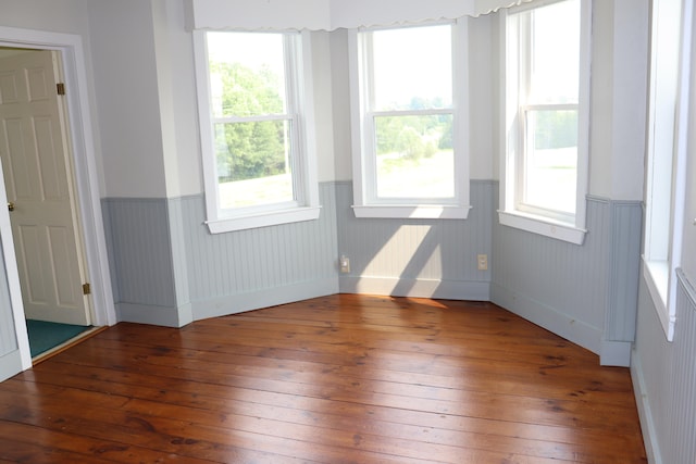 empty room with a healthy amount of sunlight and hardwood / wood-style floors