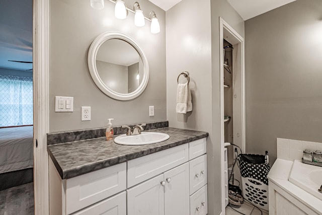 bathroom featuring wood-type flooring and vanity