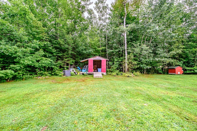 view of yard with a storage unit