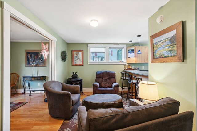 living room featuring light wood-type flooring