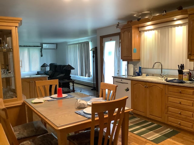 kitchen featuring plenty of natural light, sink, dishwasher, and hardwood / wood-style flooring