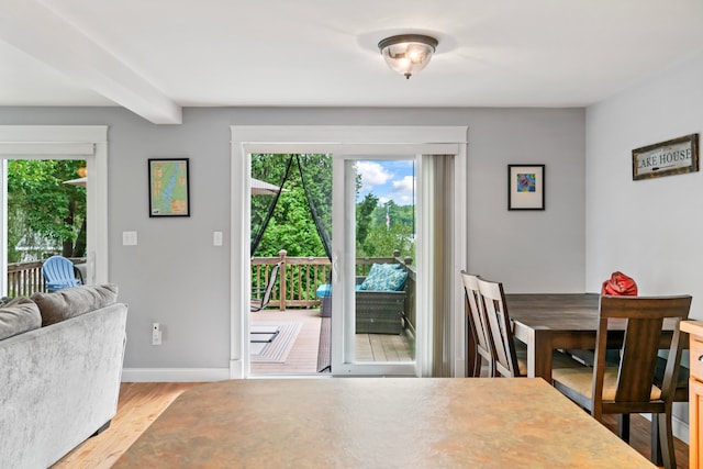 dining area featuring light wood-type flooring and a healthy amount of sunlight